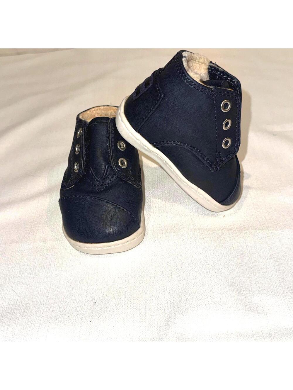 TOMS Baby Paseo Navy Sneaker Mid Slip On Boot Size 3 Faux Leather Fur Lined